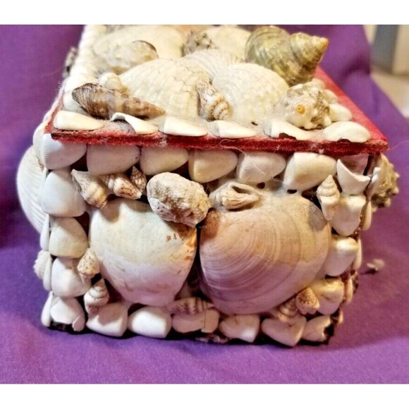 2 Vintage Seashell Encrusted Jewelry Trinket Treasure Box Handmade Coastal Beach - Picture 6 of 12
